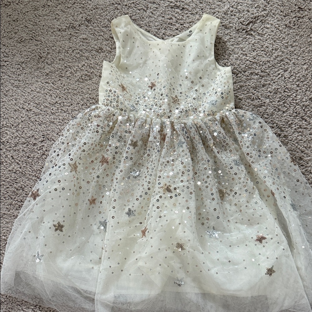 H&M Glittering Star Dress - Cream and Silver